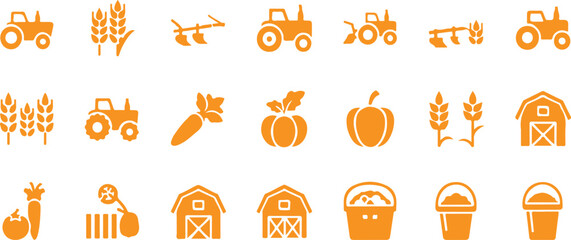 Orange Farm and Agriculture Icons tractor barn