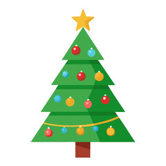 Festive green christmas tree with ornaments and star isolated on white background isolated on transparent background