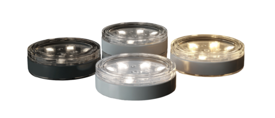Small, round, LED lights in various colors