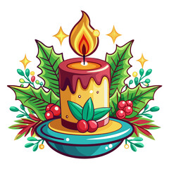 Festive christmas candle with holly and berries isolated on white background isolated on transparent background