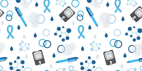 world diabetes day seamless pattern with medical tools and abstract elements on a clean white background for health awareness campaigns