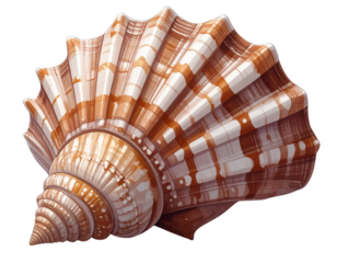 Cartoon Style Spiky Seashell with Bold Patterns, Coastal Theme