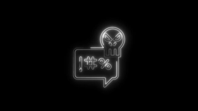 Glowing Neon Skull Speech Bubble with Symbols Cyberpunk Abstract Icon Animation video