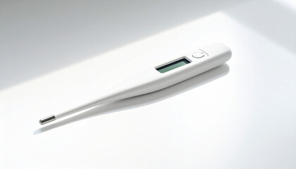 Digital Medical Thermometer on White Background with Copy Space
