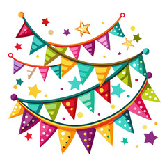 Fototapeta premium Colorful party bunting and stars isolated on white background isolated on transparent background