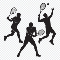 Silhouette Tennis Players in Action – Dynamic Sports Vector Illustration. tennis, sport, player, racket, ball, silhouette, woman, game, play, vector, athlete, playing, people, fun, illustration.