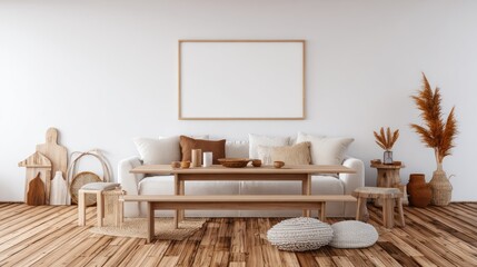 Minimalist Living Room with White Sofa and Natural Decor in Bright Modern Space