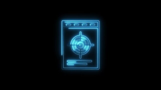 Glowing Neon Target Icon on Black Background Abstract Digital Display goal objective