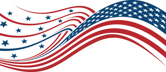Dynamic american flag waving with stars and stripes abstract design banner background vector