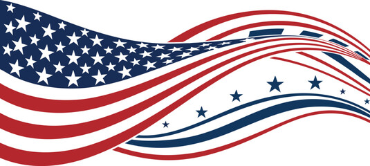 Abstract american flag wavy design featuring red white and blue stripes and stars banner vector