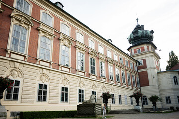 Naklejka premium Historical baroque castle facade with tower situated in Lancut, Poland