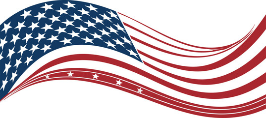 Fototapeta premium Majestic waving american flag abstract banner with flowing red and blue waves vector