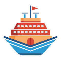 Obraz premium Colorful cartoon cruise ship sailing on blue water waves