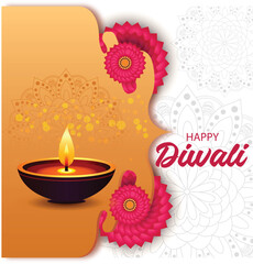 Obraz premium Diwali abstract greeting card flat design template with festive Diya