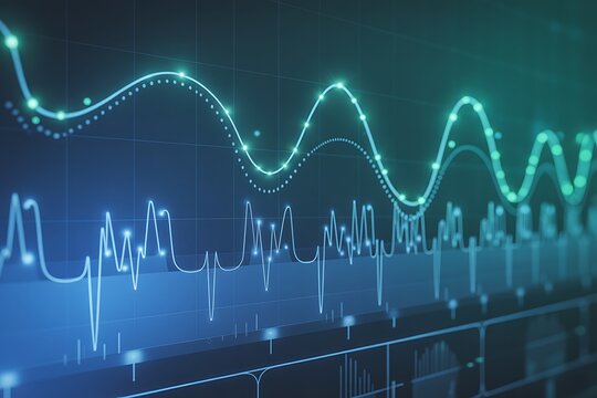 Abstract digital data visualization with glowing lines and charts technology science - Powered by Adobe