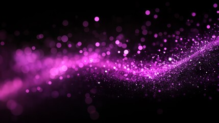 Purple pink glowing blurred abstract gradient wave on black background grainy noise texture banner 