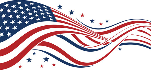 Abstract wavy american flag design with stars festive patriotic banner background vector