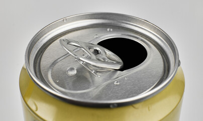 Close up view of a beverage can pulling tab detail