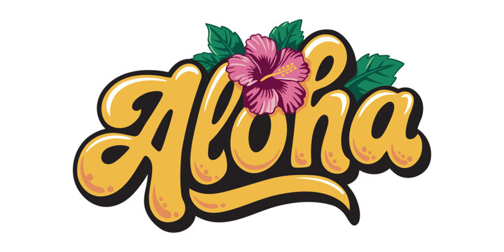Colored inscription aloha with flower. vector illustration