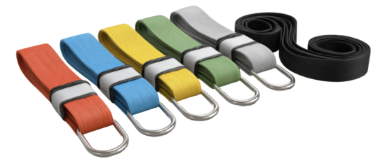 Assorted colorful exercise bands with metal clasps