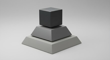 Gray geometric shapes stacked create minimalist art. Soft studio lighting provides smooth surface ideal for product display or branding.