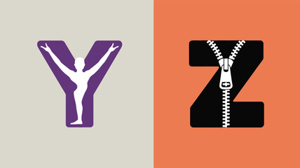 Creative alphabet concept letter y with figure and letter z with zipper illustration
