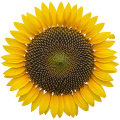 Sunflower with seeds visible in the center, isolated transparent PNG, vibrant yellow petals, symbol of nature, growth, energy, and positivity, ideal for design and decoration