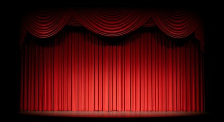 Velvet grandeur: A rich red curtain poised for performance and awaiting the start