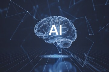 Futuristic AI Brain with Network Connections and Digital Grid artificial intelligence technology