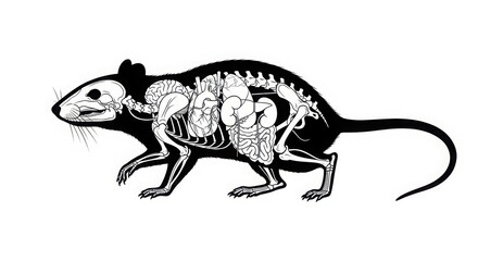 Obraz premium Detailed anatomical cross-section of a rat revealing skeleton and internal organs in a realistic stylized rendering