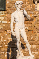 Obraz premium Italy, Florence. David by Michelangelo, antique marble sculpture, perfection man body
