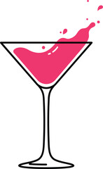 Vibrant pink cocktail splash in martini glass celebration summer drink fun vector
