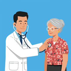 Obraz premium Doctor Examines Senior Woman With Stethoscope in Medical Office
