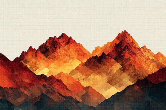 Vibrant mountain landscape showcases autumn colors in a serene and abstract artistic style during the evening light
