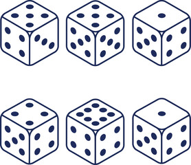 Six isometric dice with dots probability chance game luck entertainment vector