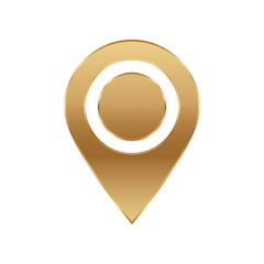 A sleek gold map pin icon with a white center, ideal for marking locations in digital maps or apps.