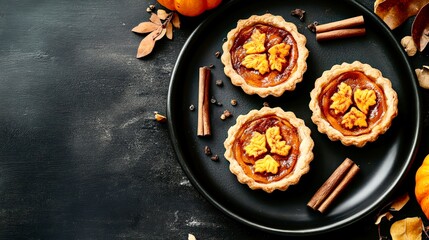Pumpkin pie tartlets autumn festive cozy rustic seasonal holiday dessert