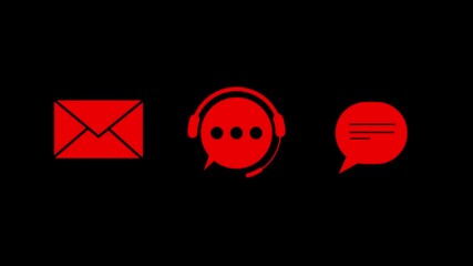 Red chat bubble with headphones and email icon on black background - Powered by Adobe