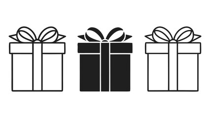 Three gift boxes with bows one filled black two outlined
