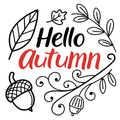 Hello autumn typography design with decorative elements