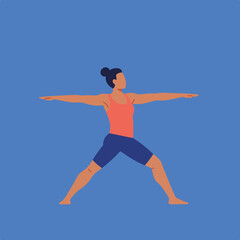 Naklejka premium Woman Doing Yoga Warrior Pose on Blue Background