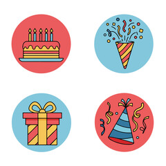 Illustrating celebratory icons for events on red and blue backgrounds
