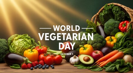 Vibrant assortment of fresh vegetables and fruits celebrating world vegetarian day