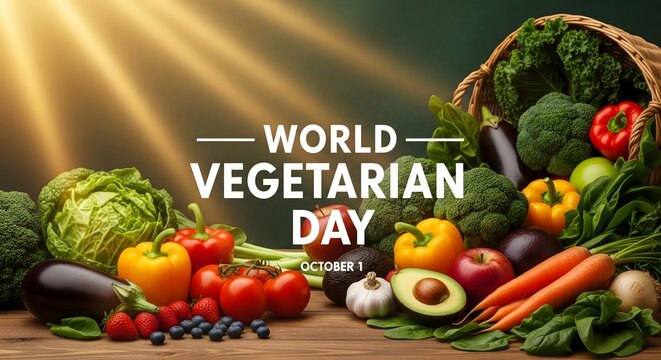 Vibrant assortment of fresh vegetables and fruits celebrating world vegetarian day - Powered by Adobe