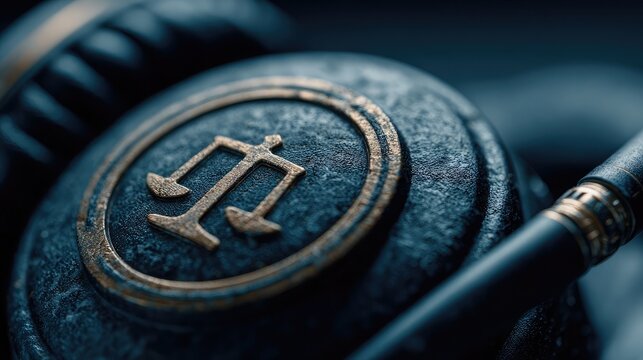 Court interpreter headset with justice icon overlay symbolizes language equity, fairness access, legal clarity, governance, ethics, compliance, truth, accountability, structure, protection