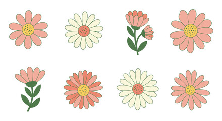 A collection of colorful flowers in various styles and shades of pink and white