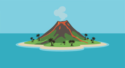 Volcano Erupting on Island Paradise Tropical Getaway with Active Volcano