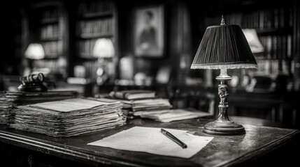 Court transcript pages spotlight under lamp evokes legal research analysis profession justice precedent thorough scholarship rule law transparency fairness accountability integrity court records