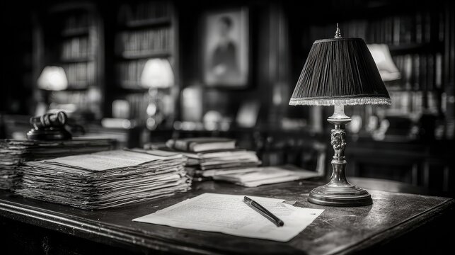 Court transcript pages spotlight under lamp evokes legal research analysis profession justice precedent thorough scholarship rule law transparency fairness accountability integrity court records