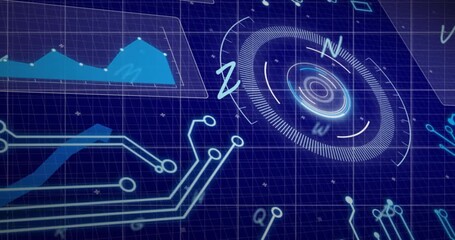 A digital interface with microprocessor connections and data processing against a black background - Powered by Adobe